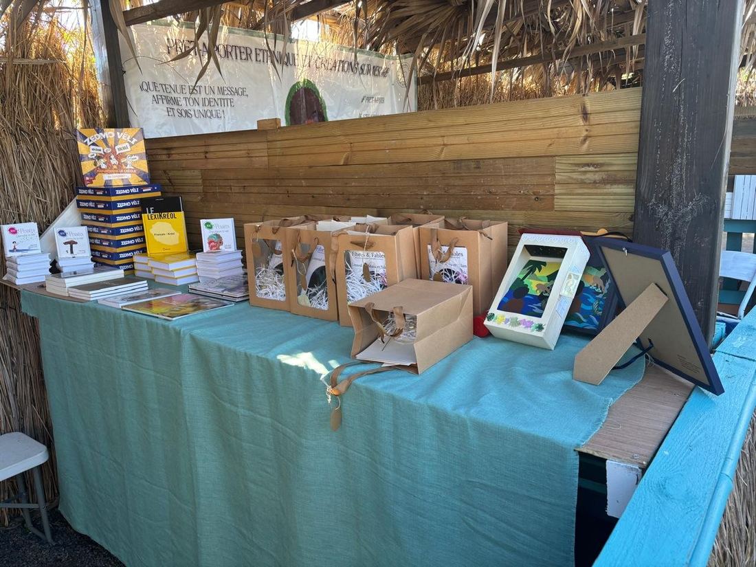 An exhibitor's table of products