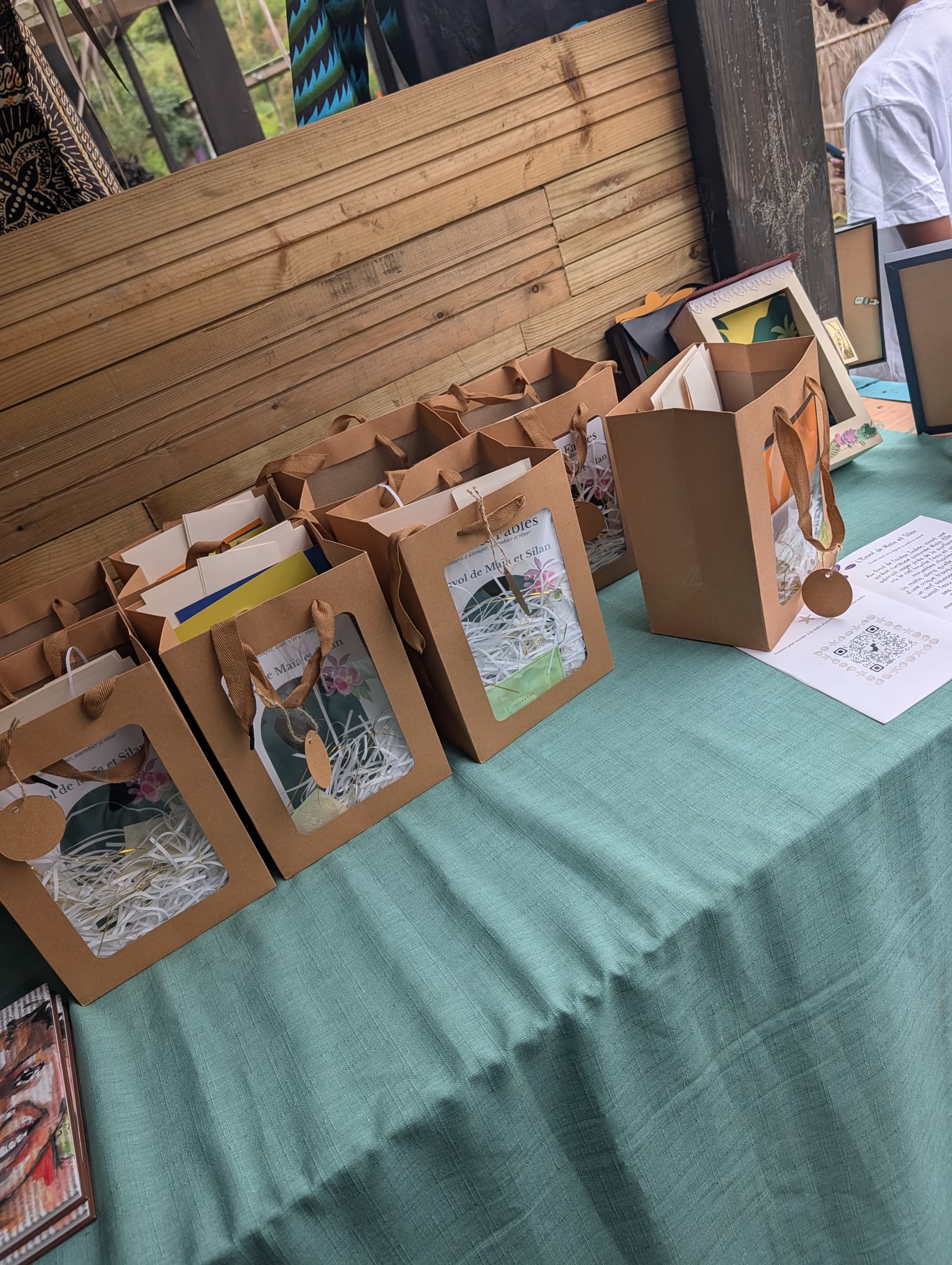 Kits on display in kraft gift bags