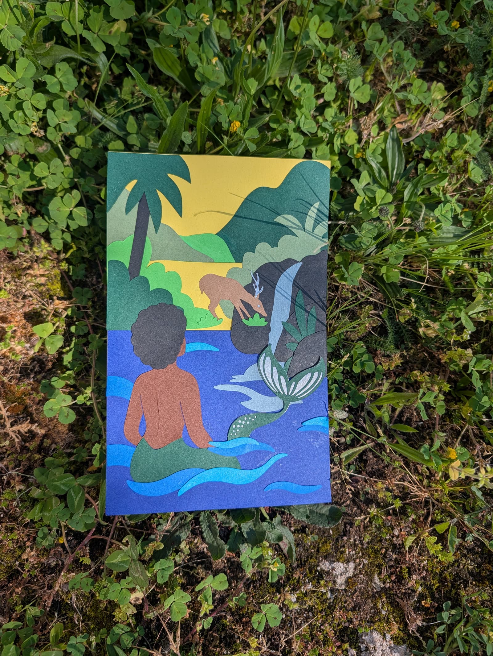Story sheet detail — Maïa and Silan by the waterfall