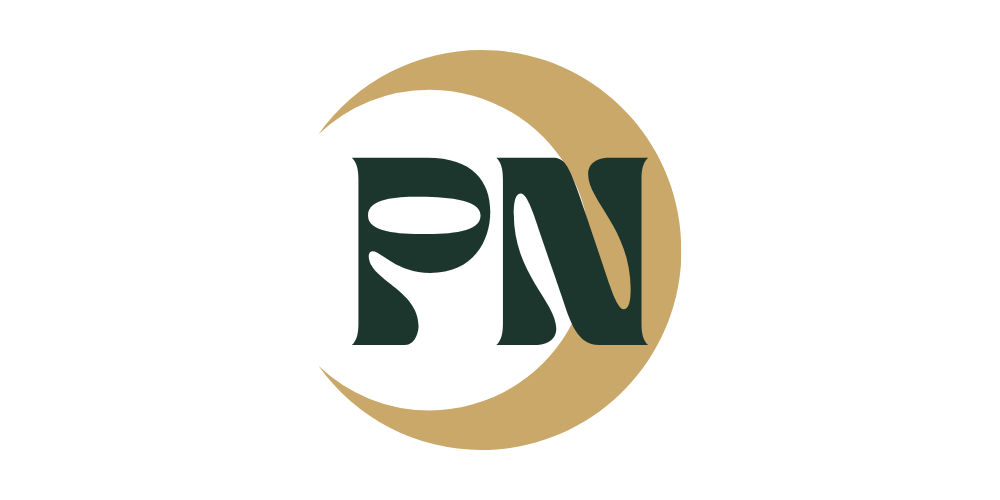 PN monogram inside a crescent moon